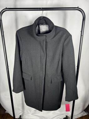 Vince Camuto Coat Womens XL Black Faux Wool Mid Length Stand Collar Overcoat